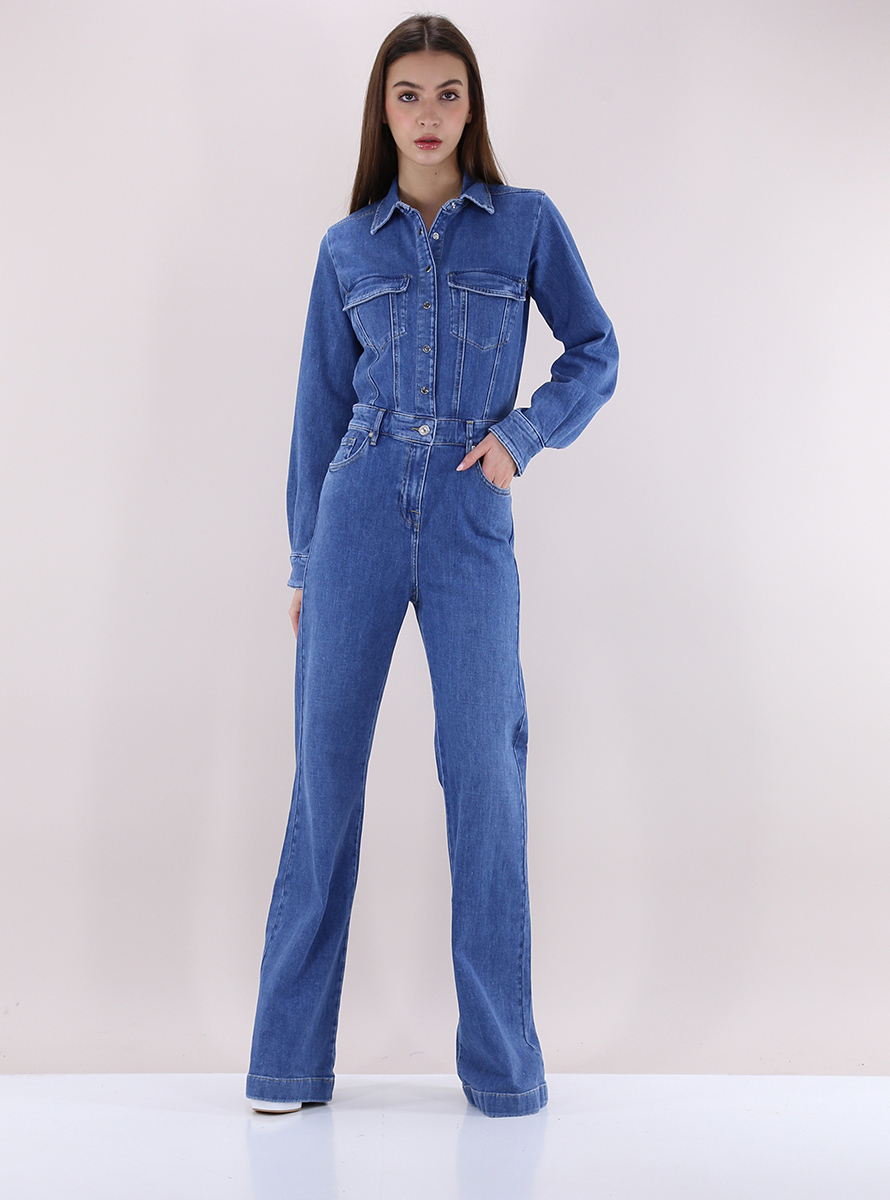 7 For All Mankind Womens Small Delphi Beach Blue shops Crop Denim Overalls $299